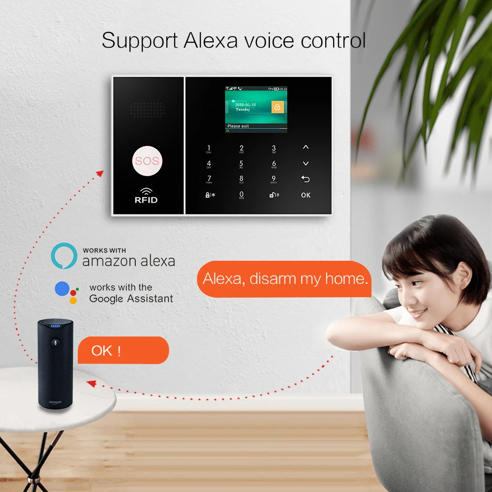 Smart Life Alarm System for Home WIFI GSM Security Alarm Host with Door and Motion Sensor Tuya Smart App Control Work Alexa