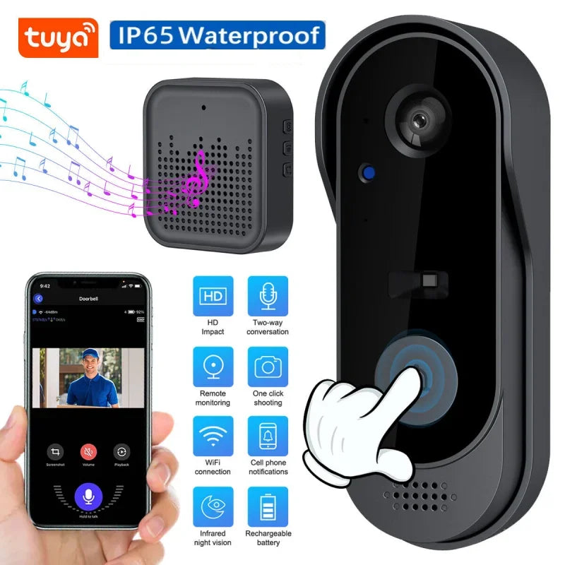 Tuya Doorbell with Camera Wireless Bundle Video Doorbell WIFI HD Outdoor Phone Door Bell Camera Security Video Intercom IR